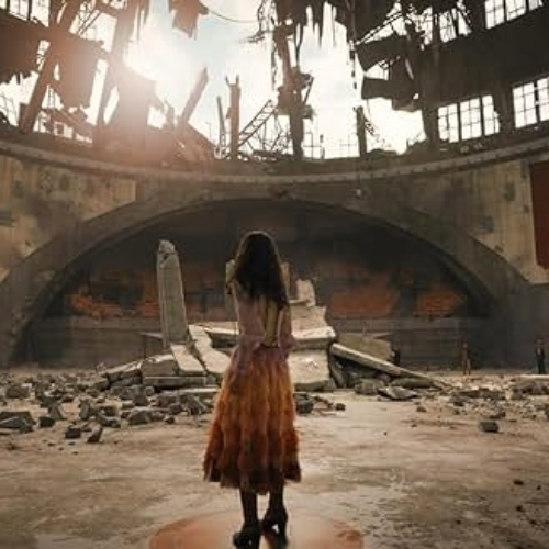 Lucy Gray Baird in the Ballad arena, staring up at the ruins.