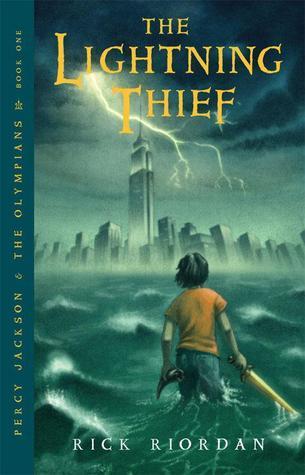 A boy in an orange shirt wields a sword, facing turbulent seas and a stormy skyline. Lightning strikes a skyscraper, adding a sense of adventure and tension.