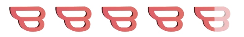 Five copies of the Bookstr logo in a coral pink. The first four logos are filled in solidly, and the last logo is only filled in halfway.