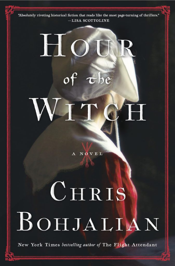 Hour of the Witch by Chris Bohjalian depicting a woman wearing a white headscarf and a red dress.
