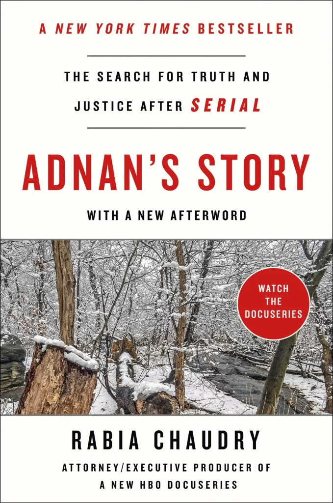 Adnan's Story by Rabia Chaudry book cover depicts a snow covered forest framed by a white background with red text.