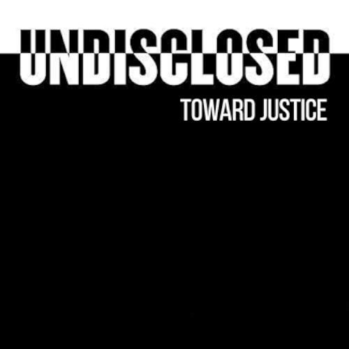 Undisclosed by Rabia Chaudry podcast cover depicts a black background with white at the top. The word 'Undisclosed' is half white and half black.