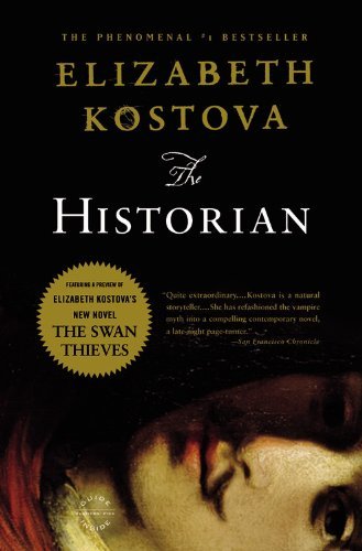 The Historian by Elizabeth Kostova, cover depicting a painting of a man against a black backdrop.