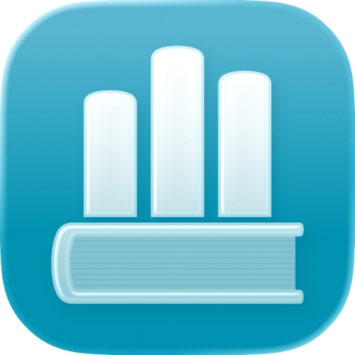 Book Tracker app icon depicts a turquoise background with a book on its side and a bar chart coming out of it.