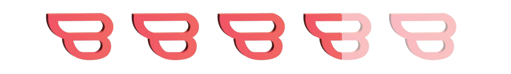 The Bookstr B logo in pink repeated five times. The first three logos are solid. The fourth logo is half solid, half transparent. The fifth logo is transparent.